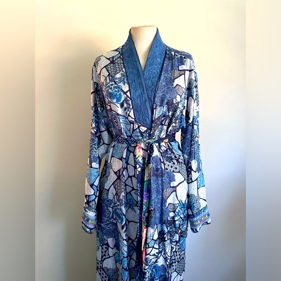 Johnny Was FANNY TOVE Embroidered REVERSIBLE Belted SILK KIMONO Robe sz MED NWT - Picture 4 of 14